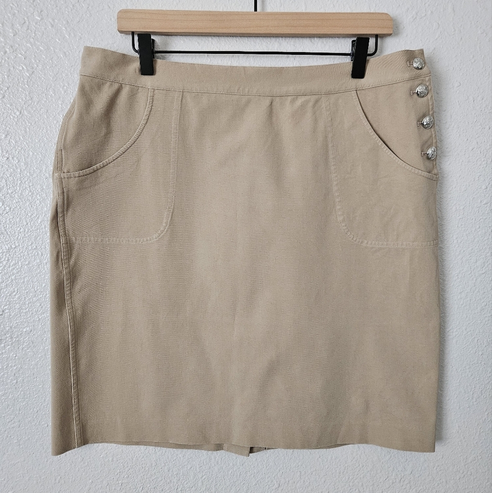 Lauren Ralph Lauren Khaki Pencil Skirt w/ Buttons & Pockets, Sz 14 cotton nwot